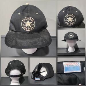 VTG Y2K 2000s Converse All Star Chuck Taylor Black Adjustable Strapback‎ Hat Cap